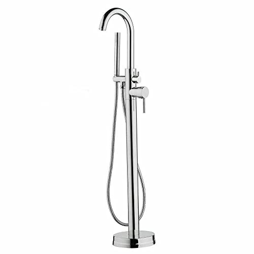 PUDLOR Mitigeur de baignoire sur pied argenté - Mitigeur de baignoire pivotant à 360° - Mitigeur de baignoire vertical avec cascade et douchette à main