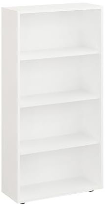 KOMTO Regal 60 cm breit Weiß - Bücherregal mit 4 Ebenen und Höhenverstellbare Regale, Standregal, Aufbewahrungsregal | Bookshelf Lumo 60 x 120 x 24 cm (BxHxT)
