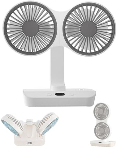Ventilateur oscillant de bureau à double tête, rotation 360 ° USB rechargeable 4000mAh Batterie Portable Ventilateur de table rotatif automatique Portable Vent à domicile