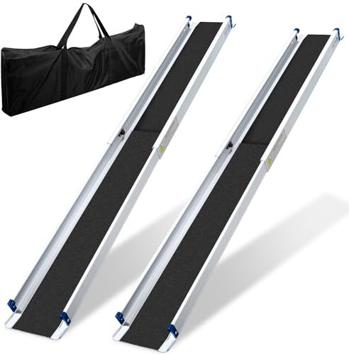 Ollewiellan 2 * Rollstuhlrampe 87-152 cm, Rampe Rollstuhl bis 300 kg, Aluminium Auffahrrampe,Teleskoprampe mit Textiltasche, Rollstuhlrampe Klappbar, Rollstuhlrampen, Treppenrampe für Rollstuhl