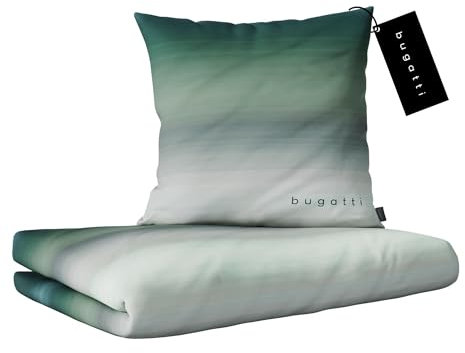 bugatti Bettwäsche 135 x 200 cm - 100% Baumwolle, Reißverschluss, anschmiegsam, weich & waschbar, Mako Satinbettwäsche gestreift grün grau