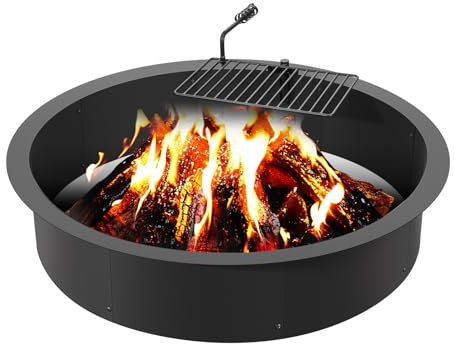 VEVOR Aro para Hoguera con Parrilla para Barbacoa Diámetro Exterior 1016 mm, Diámetro Interior 914,4 mm, Altura 215,9 mm, Revestimiento de Acero al Carbono, Anillo para Fogata sobre o en el Suelo
