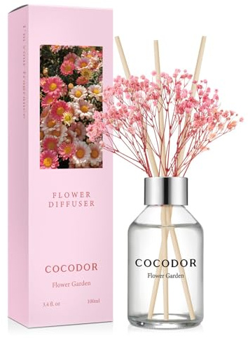 COCODOR Flower Reed Diffuser Set / 3.4oz / Flower Garden/Scent Diffuser with Sticks Home Fragrance Reed Diffuser for Bathroom Shelf Decor