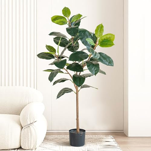 GLJTUO Künstlicher Gummibaum Für Zuhause Mit Immergrünen Blättern, Realistischer Gummibaum Im Topf Für Schlafzimmer, Hochzeitsfeier, Eingangsbereich, Dekoration, Gummibaum,Green-Medium