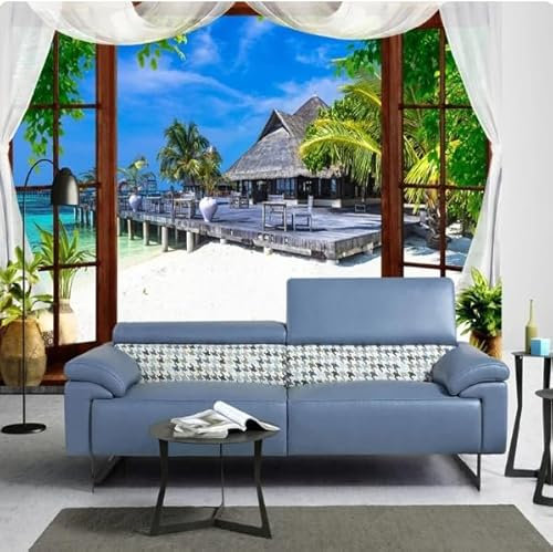 XDOUBAO Papel tapiz 3D para ventana exterior, paisaje de isla, fotomurales, decoración de pared para sala de estar, dormitorio, 3D, 430 x 300 cm