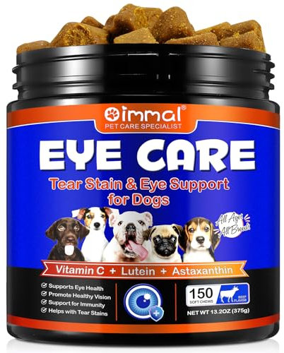 Tear Stain Remover for Dogs Eyes Support Soft Chews Treatment, 150pcs Natural Dog Eye Supplement with Lutein, Zeaxanthin, Astaxanthin, Antioxidants, Support Eyesight, Overall Eye Care, Beef Flavor