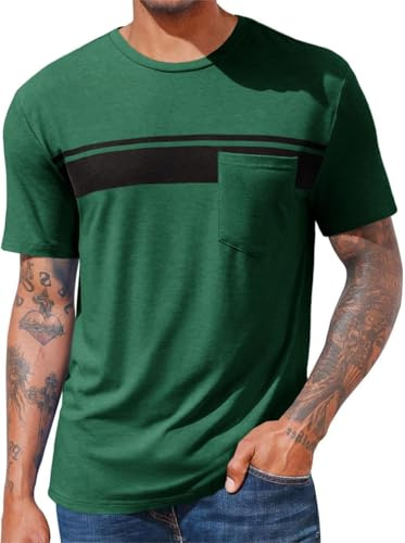 Runcati Men's Casual T-Shirt Short Sleeve Regular Fit Crewneck Tee Summer Graphic Tops with Pocket Dark Green