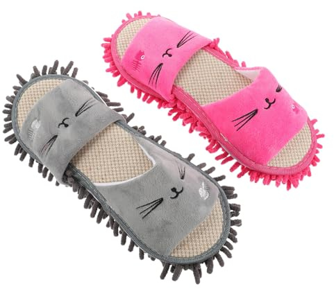 BESTYASH Pantofole per Pulizia Pavimenti Donna, 2 Paia, 26 Cm | Microfibra Chenille, Taglia 39-42, 9us 6.5uk 40.5eu 39bra, Riutilizzabili e Lavabili