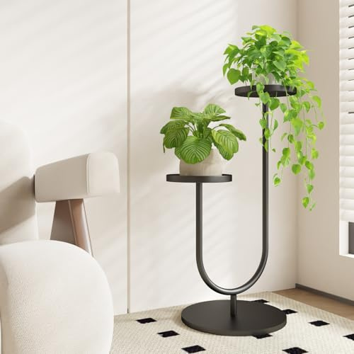Bamworld Pflanzenständer für den Innenbereich, hoch, gestufte Pflanzenständer für Outdoor-Pflanzen, 2 Töpfe, Eckpflanzenhalter, schwarzes Metall, Pflanzenregal für Wohnzimmer, Schlafzimmer, Dekoration