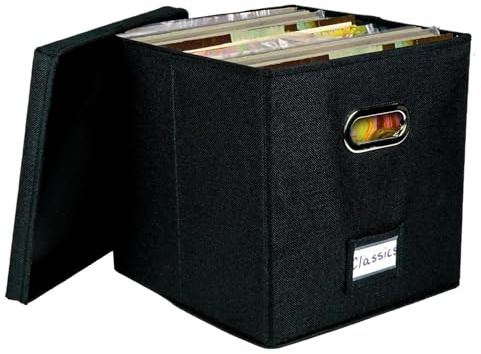 Walopola Caja de almacenamiento de discos de vinilo para discos de 12 pulgadas, cajas de almacenamiento LP con capacidad para más de 50 discos individuales, estuche organizador de almacenamiento de
