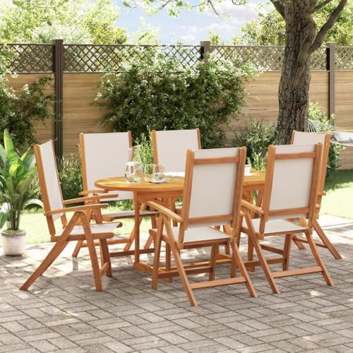 WKIEQACO Gartenmöbel-Set, 7-teilig, Massivholz, Akazie und Textilene