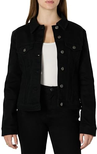 Amazon Essentials Chaqueta Trucker Vaquera con Bolsillos Mujer, Negro, XXL