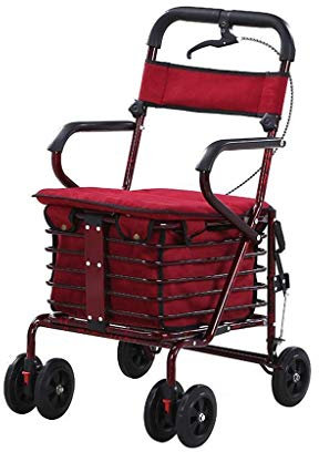OLSKFUH Faltbarer Rollator, Gehwagen Für Ältere Menschen, Rollatoren, Gehwagen, Leichtes Stahlrohr, Faltbarer Rollator Mit Vier Rädern, Gehwagen Mit Gepolstertem Sitz, Tragekorb, Gehhilfe Zum Teilen