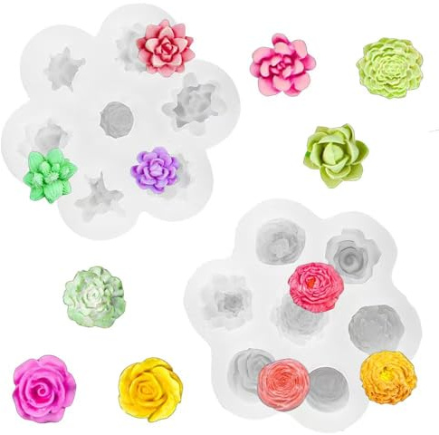 14 Stampi in Silicone per Piante Grasse,Stampo in Silicone Set di Succulente 3D a Forma di Fiori,per Candele in Resina Candele,Sapone,Fondente,Resina Epossidica, per Regali Artigianali Fatti a Mano