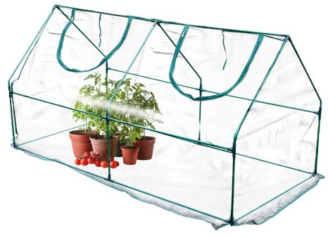 Mini Greenhouse with Clear Durable PVC Cover - Small Plant Grow House for Garden Outdoor Vegetable Growhouse | Polytunnel, 2 Zipper Doors, Observation Windows, 120 x 60 x 60 cm - Green Grow Tunnel