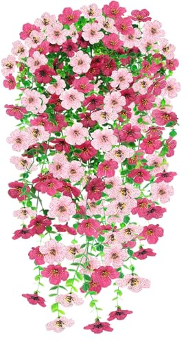 Epaing 2 PCS Artificial Hanging Flowers, UV-Resistant Fake Hanging Trailing Wall Flower Baskets Artificial Plants for Home Garden Yard Patio Wedding Outdoor Indoor Decor(Rose Pink)
