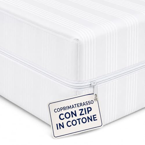 Coprimaterasso con Cerniera in Cotone Fasciato, Fodera Materasso a Sacco con Zip, Protezione Integrale Anti-Acaro, Resistente e Durevole (Una Piazza e Mezza)