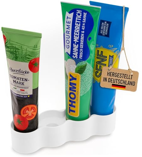 Luminick Tubenhalter, Tubenständer, Kühlschrank Organizer weiß für 4 Tuben, für Senf, Mayo, Tomatenmark etc., Ordnung, Hygiene und Sichtbarkeit, Halterung für Standardtuben