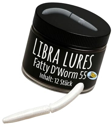Libra Lures Fatty D`Worm Tournament 55mm Forellenköder Supersoft | 12 Stück | Aroma: Käse | Farbe: 004/ Silver Pearl | Gummiköder Neuheiten | Erfolgreicher Forellen Angeln mit dem Fatty