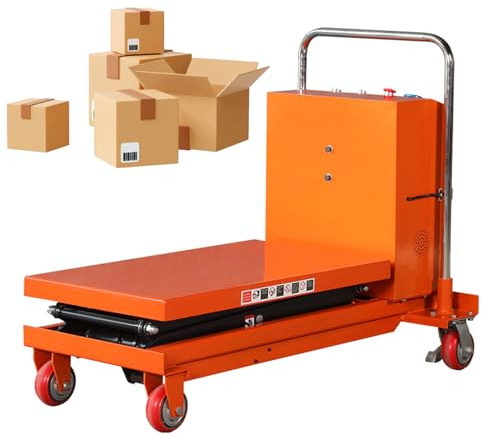 Hydraulic Lift Cart 330lbs Capacity, 28 x 18 Platform, 50/43.3 Inch Lifting Height, Manual/Electric Scissor Lift Table with 4 Wheels for Pake Handling