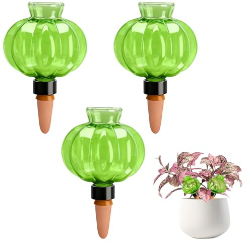 Rodison Set di 3 sfere di irrigazione da 500 ml, design a zucca, irrigazione automatica delle piante con cono di argilla, distributore d'acqua per piante da interno, balcone e giardino