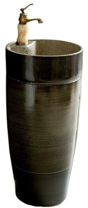 Lavandino a piedistallo Lavandino con piedistallo in ceramica nera rubinetto e kit di scarico for casa, balcone, hotel, lavabo da terra