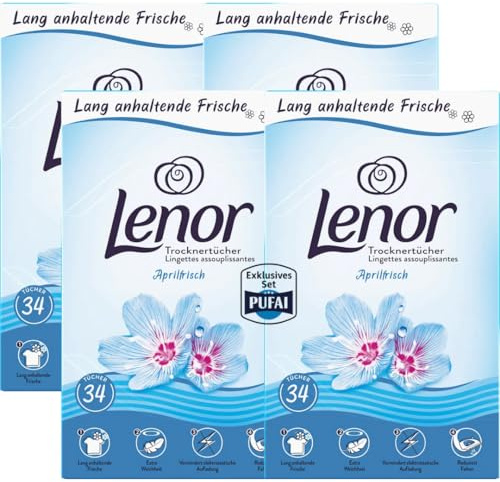 Trocknertücher – Aprilfrisch – 34 Stück – 4er Pack | Weichmachende Dufttücher für den Trockner | Frische & Pflege für Ihre Wäsche