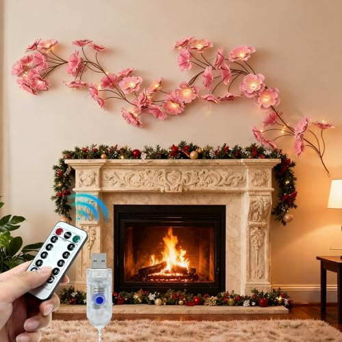Soontrans Lichterkette Willow Vine 1.8M 48 LEDs, Künstliche Lichterzweige mit Fernbedienung, 8 Modi, LED Baum Innen Wanddeko Wohnzimmer, Lichterbaum Wand Deko Schlafzimmer Weihnachtsdeko(Warmweiß)