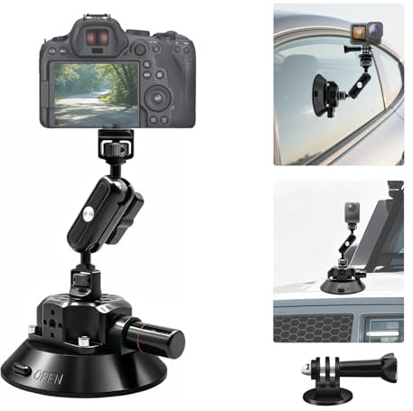 5'' DSLR- Kamera Auto Saugnapf Halterung Kompatibel mit Insta360 X5-X | Metall Vakuum Pumpe Saugnapf mit Kugel Kopf Magic Arm Kompatibel mit DJI Osmo Pocket 4/3 DSLR mit 1/4 3/8 ARRI Gewinde
