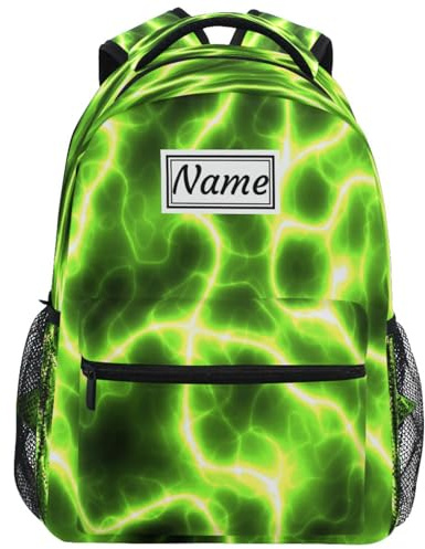 Dagryggsäck anpassad personlig grön abstrakt el med namn ryggsäck klassisk skolryggsäck unisex skolväskor för högskola arbetsresa tonårsålder 29 x 40 cm