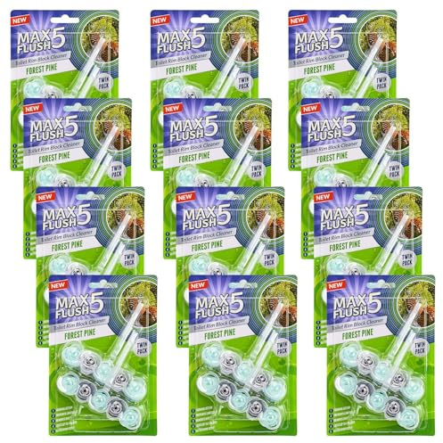 LIVHOME Toilet Rim Block Cleaner, Forest Pine, Citrus Sparkle, Lavender, Tropical Blossom and Ocean Spray Scents, Clear Water Formula, Anti-Limescale Protection (12 Pack, Forest Pine)
