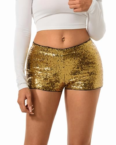 YYPBI Damen Pailletten Shorts Bodycon Niedrige Taille Y2K Glitzer Shorts Sexy Leopard Hotpants Party Rave Tanz Hose Kurz Club