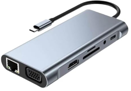 QdLmvpSDo Docking Station di Tipo C 11 in 1 HUB USB 3 0 Splitter USB C da Tipo C a 4K HDMI VGA PD RJ45 Adattatore di Rete 1000M Compatibile con Il Laptop (11-in-1 RJ45 1000M)