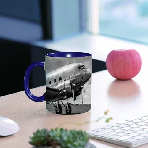 EMCLKS Ceramic Mug,tazas desayuno,taza te,tazas cafe,taza navidad,regalos originales mujer,regalos para parejas,Avión antiguo, avión de pasajeros antiguo, cabina de motor antigua, hélices, alas,330ml