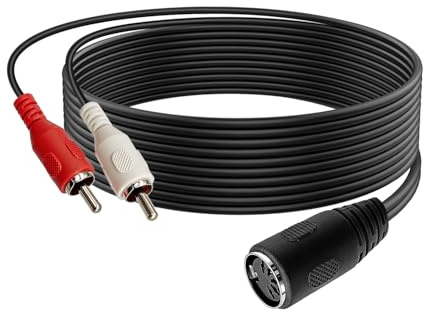 Hoembpn 5 Pin DIN Female Socket to 2 RCA Male Plug Audio Cable, 5-Core RCA Adapter Connection Extension Cord 1.5M/4.9FT OFC Shielded for CD Players DVDs Phonos VCRs Turntable European HiFi