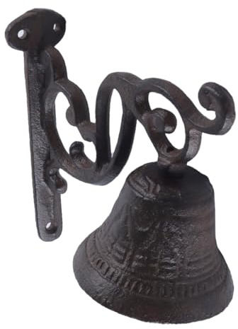 Riven Campanello da parete vintage in ghisa, grande campana antica con corda di trazione per veranda, giardino o campanello decorativo