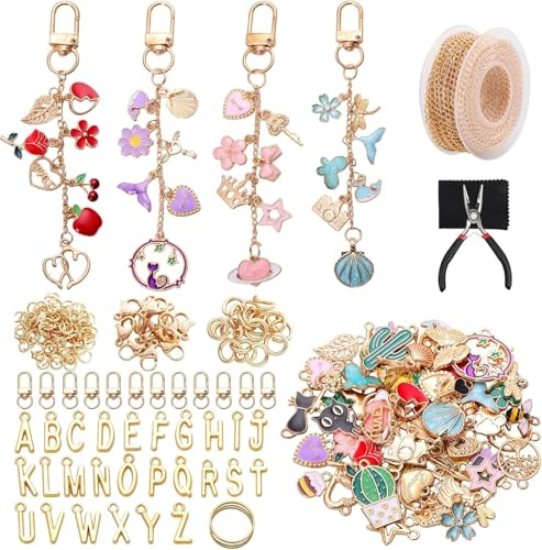 UXORSN 285 Pcs Schlüsselanhänger Selber Machen Charms Anhänger Bastelset | DIY Keychain Set, Kreatives für Erwachsene, Schmuck Bastelzubehör, Komplett Bastelset mit Charms Anhänger Ketten Metallringen