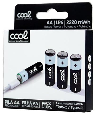 Pilas Alcalinas Recargables Tipo-C AA LR6 Cool (Pack 4 uds)