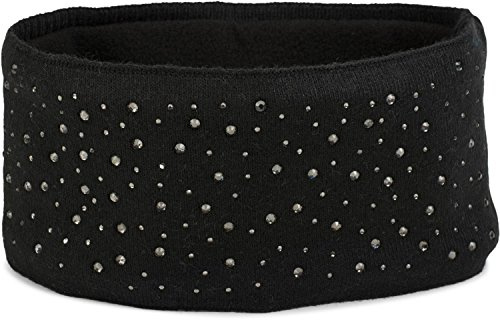 styleBREAKER Damen Stirnband Strass Feinstrick Viskose 59cm, Schwarz | Thermo-Fleece Futter. elastisches Haarband. Kopfumfang bis 59 cm. wärmendes Material. Handwäsche empfohlen.