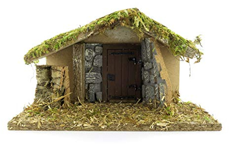 Ferrari & Arrighetti Cabane Vide avec Mur et Porte en Pierre, Crèche Bertoni, pour Figurines de 6/7 cm, Bois, 24x13x15 cm