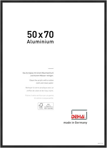 DEHA Design Boston Aluminium Picture Frame - 50x70 cm – Matt Black - with Synthetic Glass and Push/Turn Clips