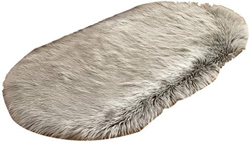 HotYou Faux Lammfell Schaffell Teppich Ellipse Kunstfell Dekofell Lammfellimitat Teppich Longhair Fell Nachahmung Wolle Bettvorleger Sofa Matte,Grau,40 * 60CM