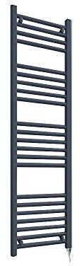 300mm(w) x 1200mm(h) Straight Anthracite Electric Heated Towel Rail, Radiator, Warmer Supplied with 250 Watt Electric Heating Element (PRE-FILLED with heating solution)