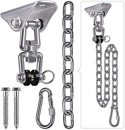 SELEWARE Cintres pivotants résistants en Acier Inoxydable 304 antirouille Permanent avec chaîne et Mousqueton, Rotation à 360 °, 2 vis pour Les Ensembles d'oscillation de Porche de Chaise de hamac
