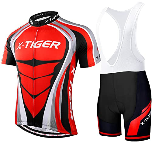 X-TIGER Hombres de Bicicleta con 5D Gel Acolchado MTB Ciclismo Maillots Tirantes Culotte Pantalones Cortos Culotes