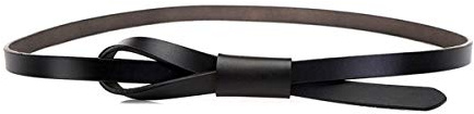 Moonbaby Frauen Thin Echtledergürtel beiläufige Damen Knoten Gürtel für Kleider Selbst binden Gurt Schwarz, 100cm