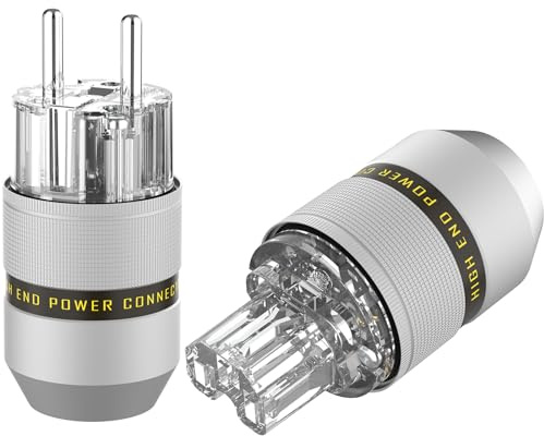 Monosaudio P082TER HiFi Schukostecker 1 Paar | AC 16A 250V, Rhodiniert, 2 Polig C15 Anschluss, High-End Aluminium, Kaltgerätestecker, Für DIY Audiophiles Netzkabel