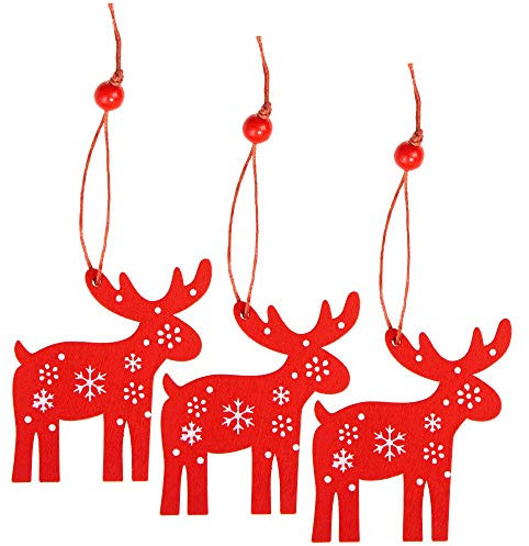 SPRINGOS 3 Stück, Holzanhänger, Weihnschtsdeko, rot, Geschenkanhänger, Ornament, Weihnachten DIY (Rentier)