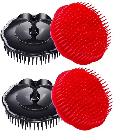 Hair Scalp Brush Dandruff Cleaning Brush Shower Scalp Shampoo Brush Scalp Massager Pack of 4 (Black and red)