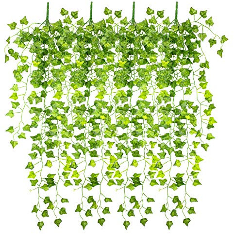AUERVO Artificial Hanging Plants, Artificial Potted Plant Fake Ivy Vine Fake Ivy Leaves (4 PACKS)